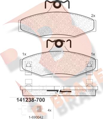 R Brake RB1238-700 - Əyləc altlığı dəsti, əyləc diski furqanavto.az