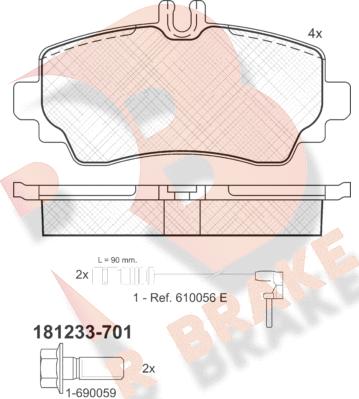 R Brake RB1233-701 - Əyləc altlığı dəsti, əyləc diski furqanavto.az