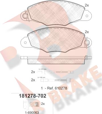 R Brake RB1278-702 - Əyləc altlığı dəsti, əyləc diski furqanavto.az