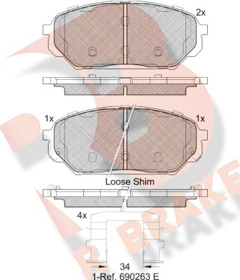 R Brake RB2044 - Əyləc altlığı dəsti, əyləc diski furqanavto.az