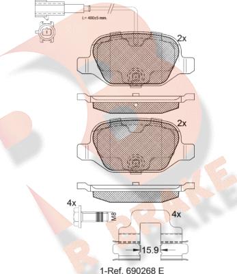 R Brake RB2038 - Əyləc altlığı dəsti, əyləc diski furqanavto.az