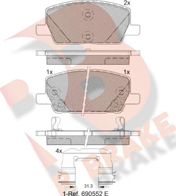 R Brake RB2355 - Əyləc altlığı dəsti, əyləc diski furqanavto.az