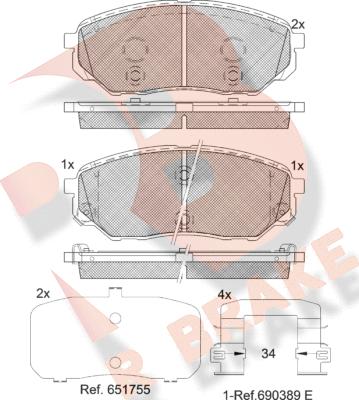 R Brake RB2244 - Əyləc altlığı dəsti, əyləc diski furqanavto.az