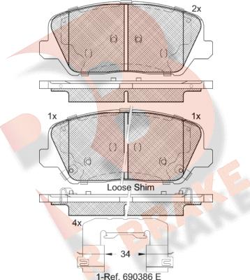 R Brake RB2239 - Əyləc altlığı dəsti, əyləc diski furqanavto.az