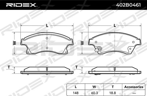 RIDEX 402B0461 - Əyləc altlığı dəsti, əyləc diski furqanavto.az