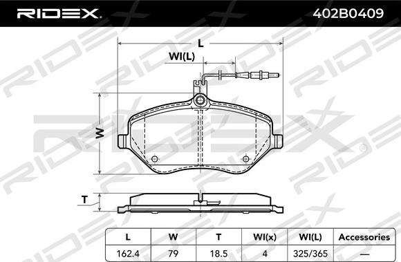 RIDEX 402B0409 - Əyləc altlığı dəsti, əyləc diski furqanavto.az