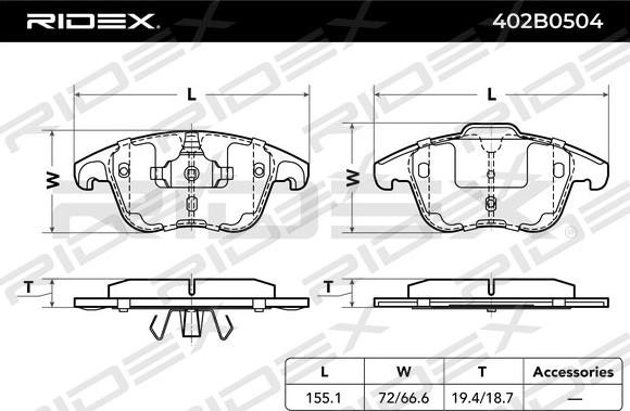 RIDEX 402B0504 - Əyləc altlığı dəsti, əyləc diski furqanavto.az