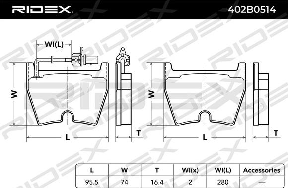 RIDEX 402B0514 - Əyləc altlığı dəsti, əyləc diski furqanavto.az