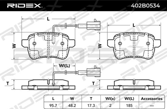 RIDEX 402B0534 - Əyləc altlığı dəsti, əyləc diski furqanavto.az