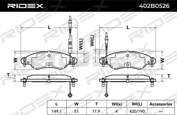 RIDEX 402B0526 - Əyləc altlığı dəsti, əyləc diski furqanavto.az