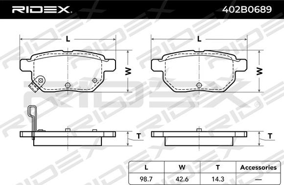 RIDEX 402B0689 - Əyləc altlığı dəsti, əyləc diski furqanavto.az