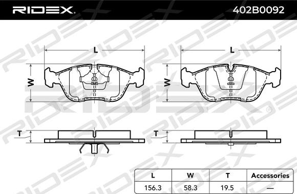 RIDEX 402B0092 - Əyləc altlığı dəsti, əyləc diski furqanavto.az