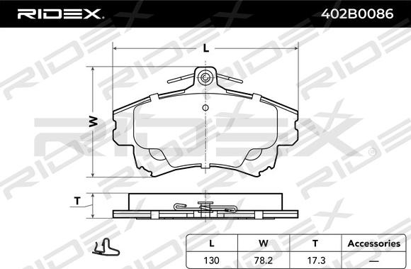 RIDEX 402B0086 - Əyləc altlığı dəsti, əyləc diski furqanavto.az