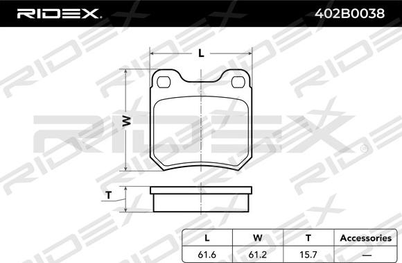 RIDEX 402B0038 - Əyləc altlığı dəsti, əyləc diski furqanavto.az