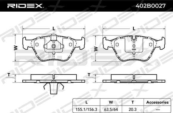 RIDEX 402B0027 - Əyləc altlığı dəsti, əyləc diski furqanavto.az