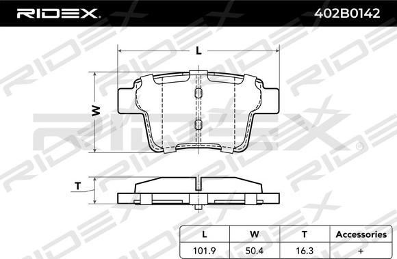 RIDEX 402B0142 - Əyləc altlığı dəsti, əyləc diski furqanavto.az