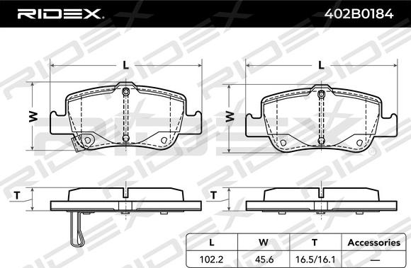 RIDEX 402B0184 - Əyləc altlığı dəsti, əyləc diski furqanavto.az