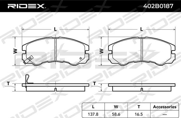 RIDEX 402B0187 - Əyləc altlığı dəsti, əyləc diski furqanavto.az