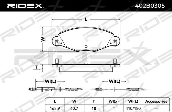 RIDEX 402B0305 - Əyləc altlığı dəsti, əyləc diski furqanavto.az