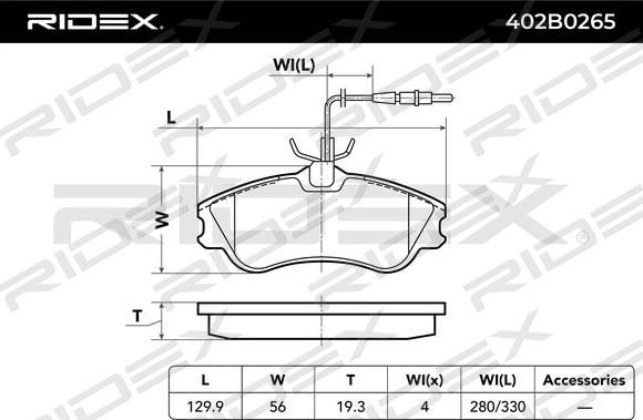 RIDEX 402B0265 - Əyləc altlığı dəsti, əyləc diski furqanavto.az