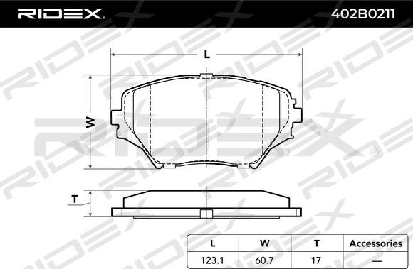 RIDEX 402B0211 - Əyləc altlığı dəsti, əyləc diski furqanavto.az