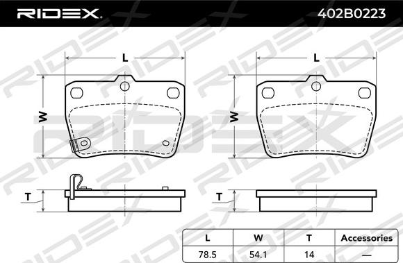 RIDEX 402B0223 - Əyləc altlığı dəsti, əyləc diski furqanavto.az