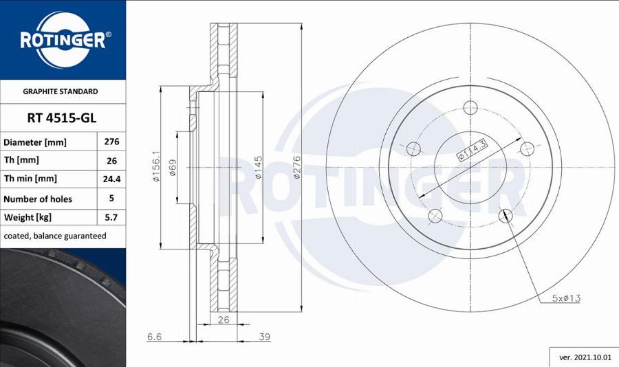 Rotinger RT 4515-GL - Əyləc Diski furqanavto.az