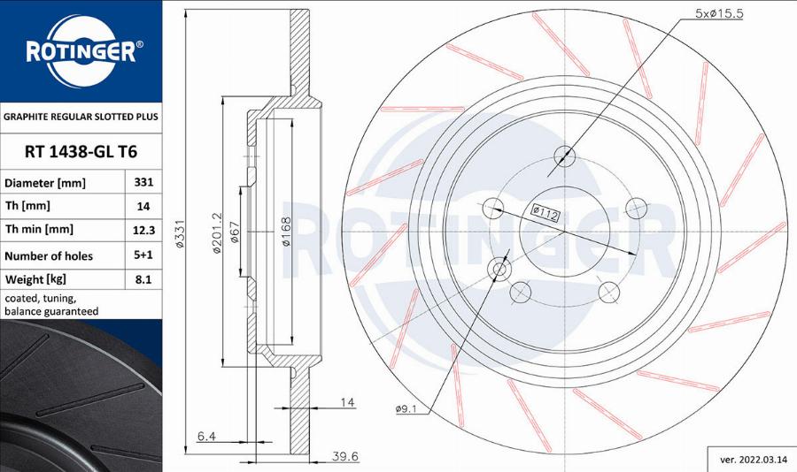 Rotinger RT 1438-GL T6 - Əyləc Diski furqanavto.az