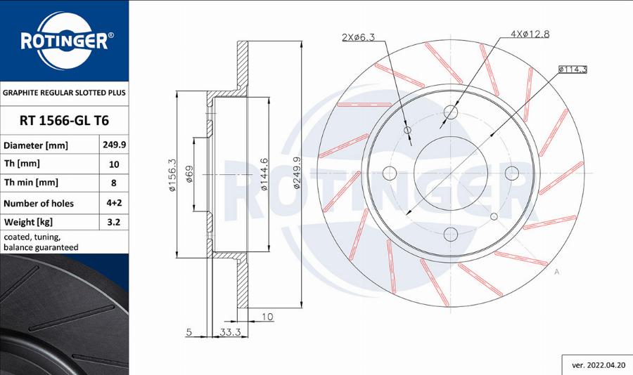 Rotinger RT 1566-GL T6 - Əyləc Diski www.furqanavto.az