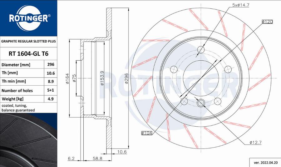 Rotinger RT 1604-GL T6 - Əyləc Diski furqanavto.az