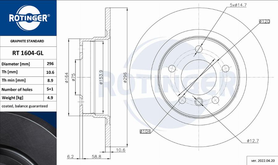 Rotinger RT 1604-GL - Əyləc Diski furqanavto.az