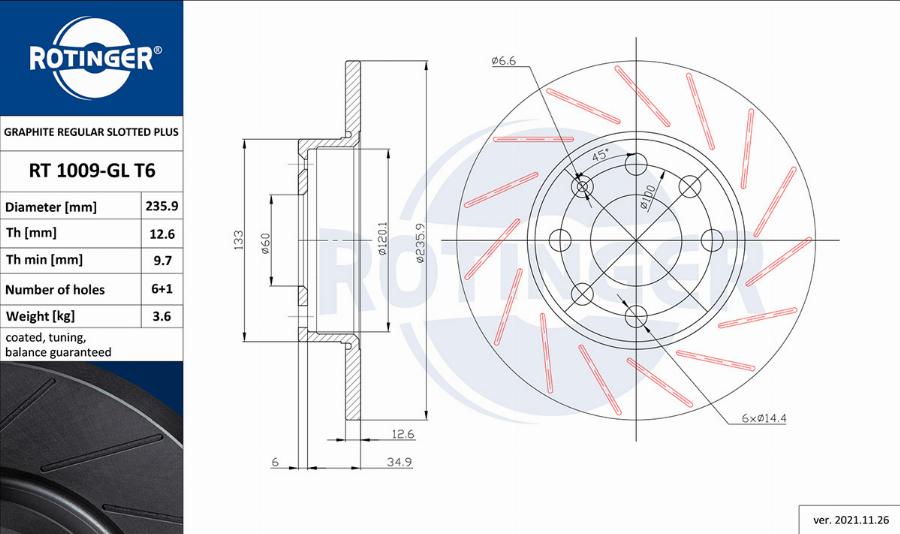 Rotinger RT 1009-GL T6 - Əyləc Diski www.furqanavto.az