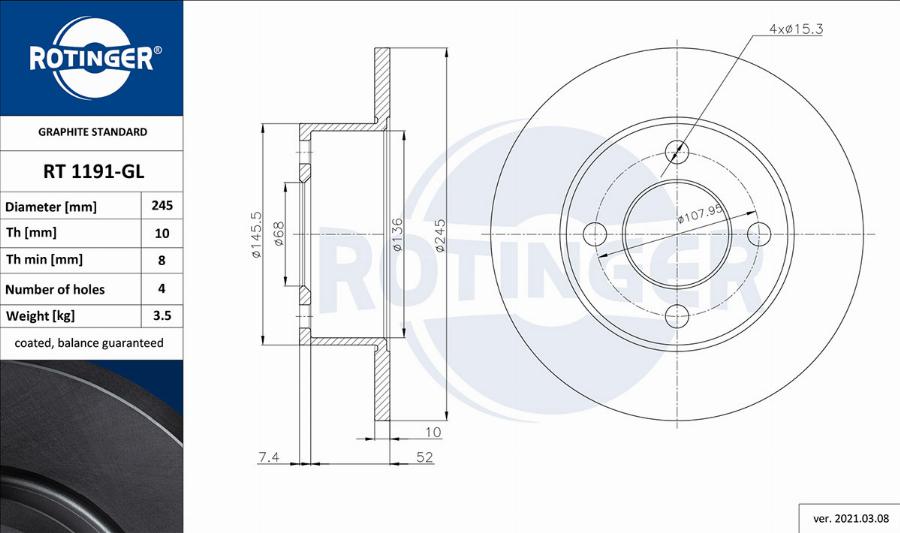 Rotinger RT 1191-GL - Əyləc Diski furqanavto.az