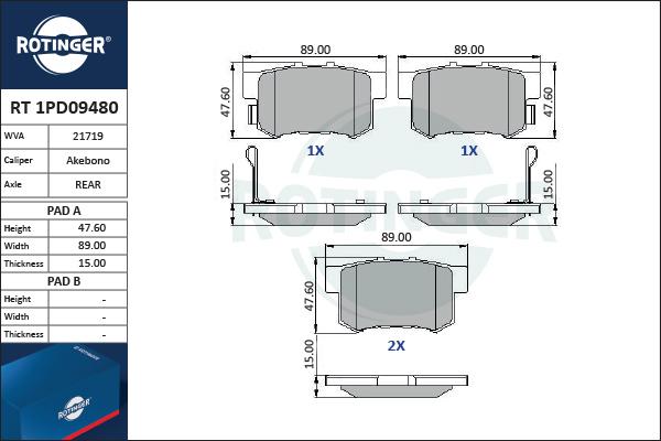 Rotinger RT 1PD09480 - Əyləc altlığı dəsti, əyləc diski furqanavto.az