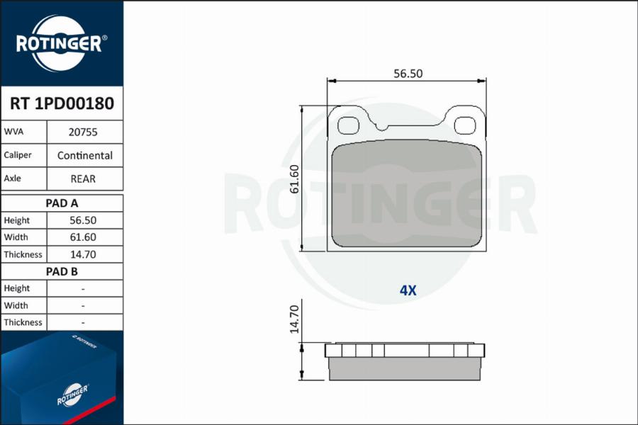 Rotinger RT 1PD00180 - Əyləc altlığı dəsti, əyləc diski www.furqanavto.az