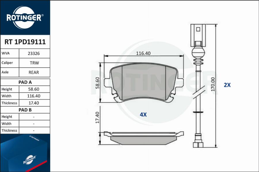 Rotinger RT 1PD19111 - Əyləc altlığı dəsti, əyləc diski furqanavto.az