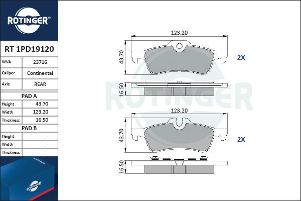 Rotinger RT 1PD19120 - Əyləc altlığı dəsti, əyləc diski furqanavto.az