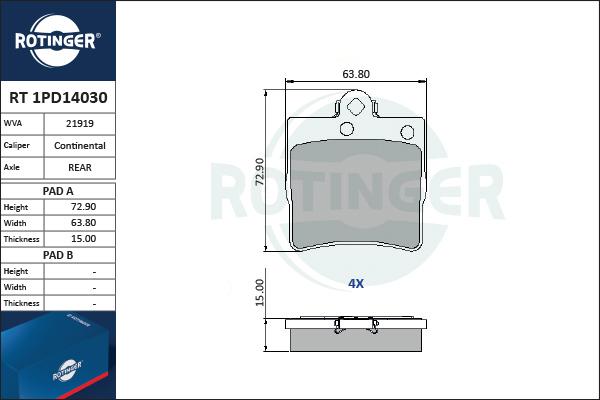 Rotinger RT 1PD14030 - Əyləc altlığı dəsti, əyləc diski furqanavto.az