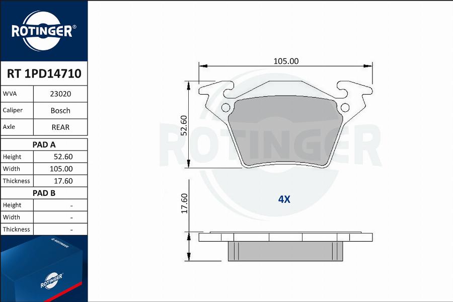 Rotinger RT 1PD14710 - Əyləc altlığı dəsti, əyləc diski furqanavto.az