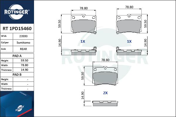 Rotinger RT 1PD15460 - Əyləc altlığı dəsti, əyləc diski furqanavto.az