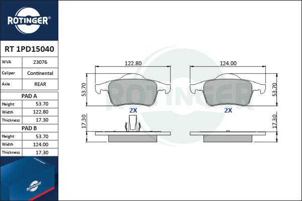 Rotinger RT 1PD15040 - Əyləc altlığı dəsti, əyləc diski furqanavto.az