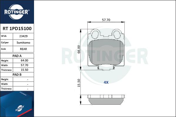 Rotinger RT 1PD15100 - Əyləc altlığı dəsti, əyləc diski www.furqanavto.az