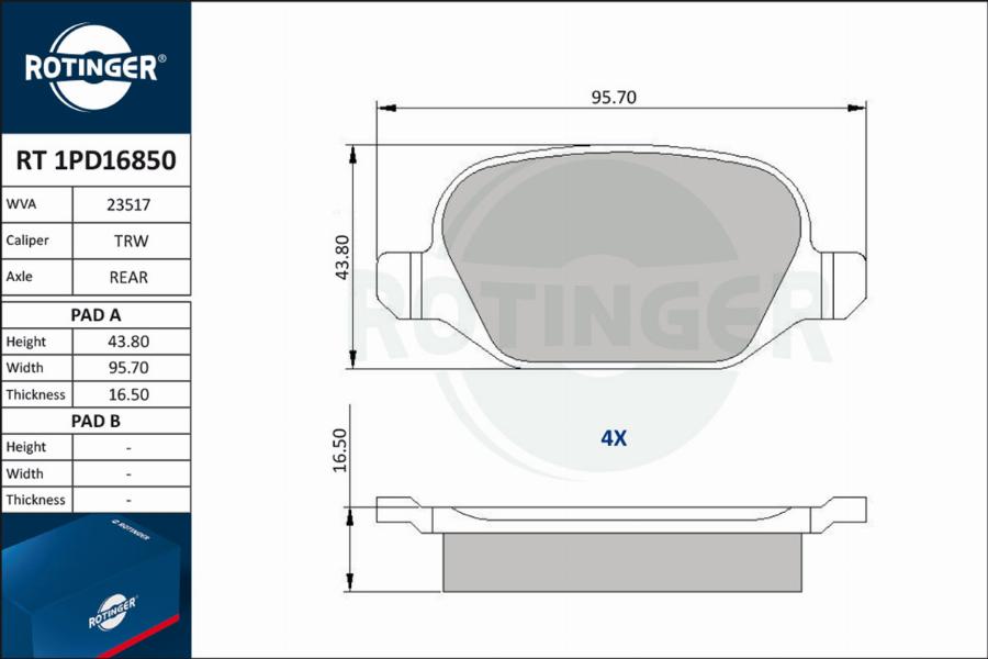 Rotinger RT 1PD16850 - Əyləc altlığı dəsti, əyləc diski furqanavto.az