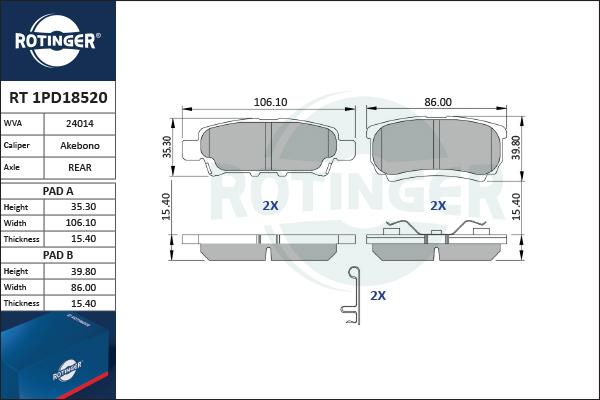 Rotinger RT 1PD18520 - Əyləc altlığı dəsti, əyləc diski furqanavto.az