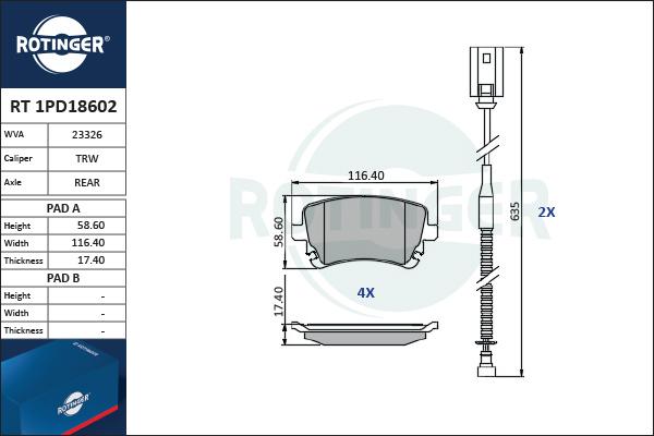 Rotinger RT 1PD18602 - Əyləc altlığı dəsti, əyləc diski furqanavto.az