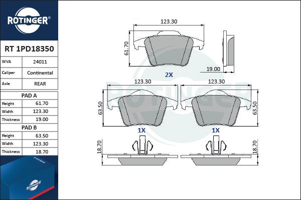 Rotinger RT 1PD18350 - Əyləc altlığı dəsti, əyləc diski furqanavto.az