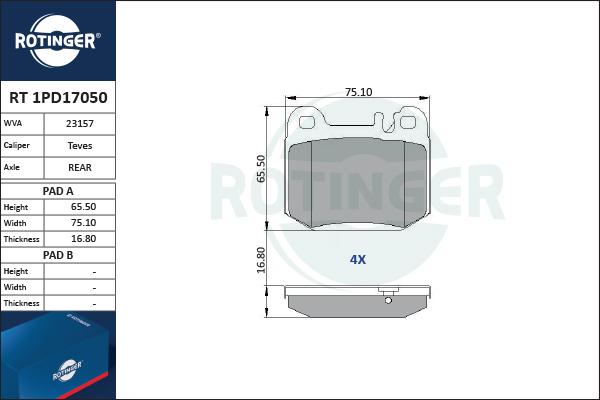 Rotinger RT 1PD17050 - Əyləc altlığı dəsti, əyləc diski furqanavto.az