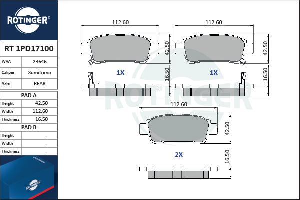 Rotinger RT 1PD17100 - Əyləc altlığı dəsti, əyləc diski furqanavto.az