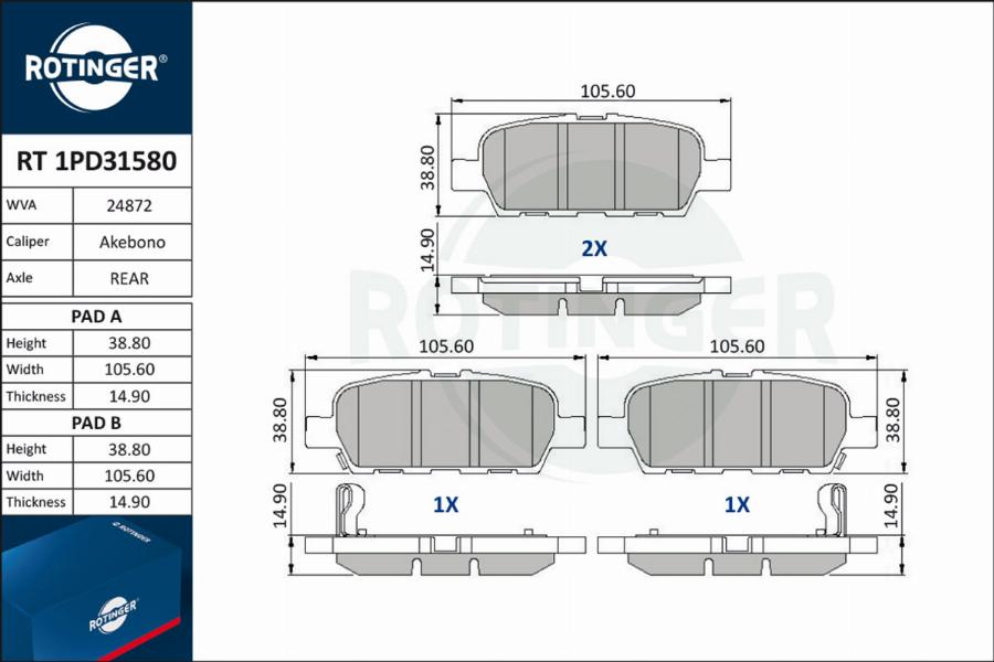 Rotinger RT 1PD31580 - Əyləc altlığı dəsti, əyləc diski furqanavto.az