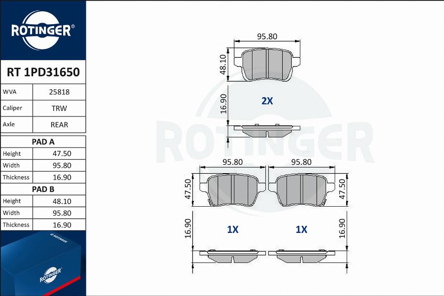 Rotinger RT 1PD31650 - Əyləc altlığı dəsti, əyləc diski furqanavto.az